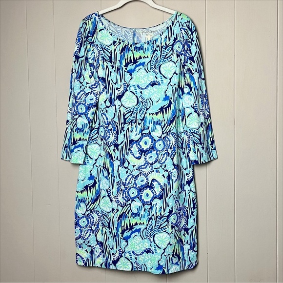 Lilly‎ Pulitzer Marlowe Dress Medium Indigo Blue Sunset Paisley t-shirt knit - Picture 11 of 11